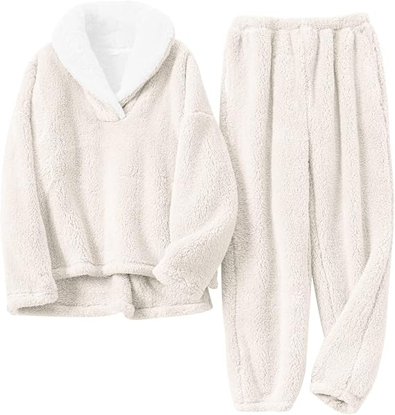 Gihuo Women' s Fluffy Pajamas Set Fleece Pullover Pants Loose Plush Sleepwear 2 Piece Pjs Set War... | Amazon (US)