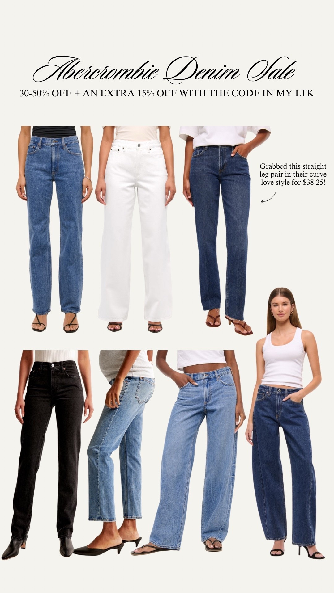 Abercrombie’s Viral Denim Sale is happening rn! 30-50% off all jeans! Plus free shipping AND an extra 15% off when you use the exclusive LTK code (Just tap on one of the linked items & you’ll see “Copy promo code”. Tap that & paste at checkout)

I linked the regular styles & the curve love styles! I personally really like the curve love. More room throughout the hips & thighs 

#LTKStyleTip #LTKSaleAlert #LTKFindsUnder50