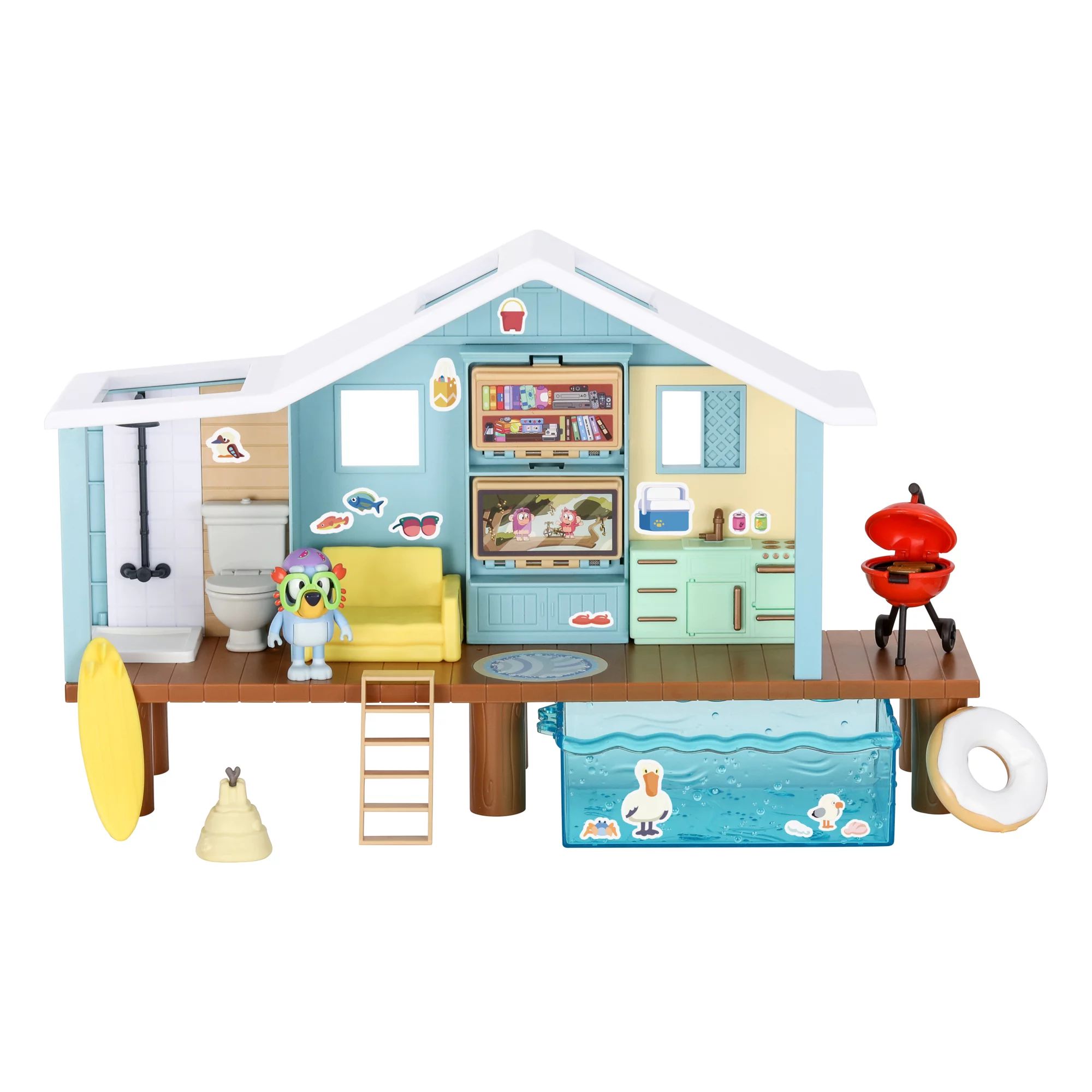 Bluey Beach Cabin Playset with Bluey Figure with Goggles, Includes 10 Play Pieces,  Ages 3+ | Walmart (US)