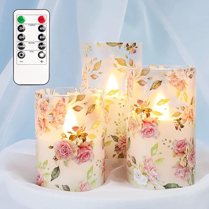 GORGE MOMENT Flickering LED Flameless Candles, Love Theme Battery Operated Glass Effect Candles w... | Amazon (US)