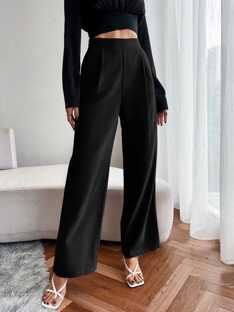 High Waist Fold Pleated Pants | SHEIN