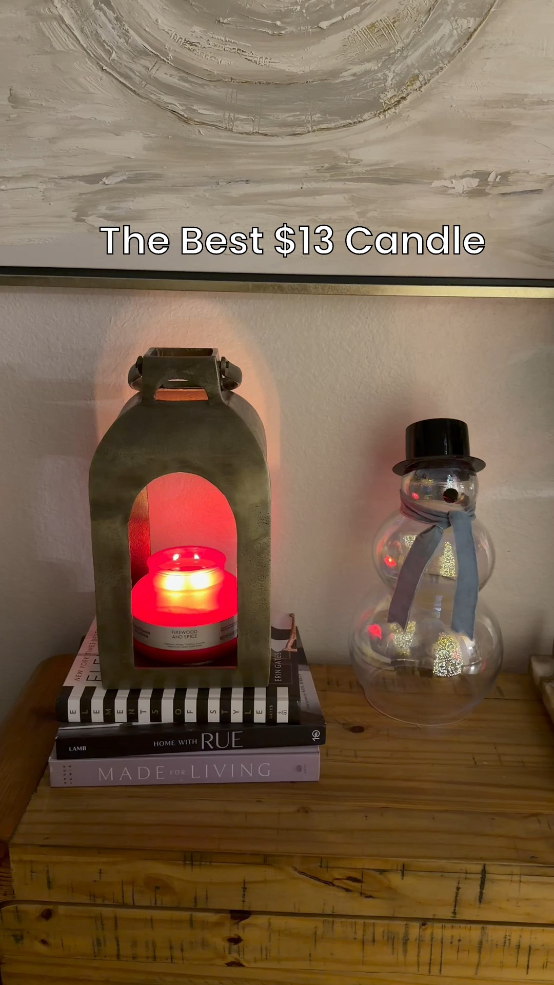 Favorite $13 candle from Walmart is firewood and spice! Smells like a fire burning in the fireplace and makes it so cozy. You also need this glass snowman! 

#LTKHome #LTKHoliday