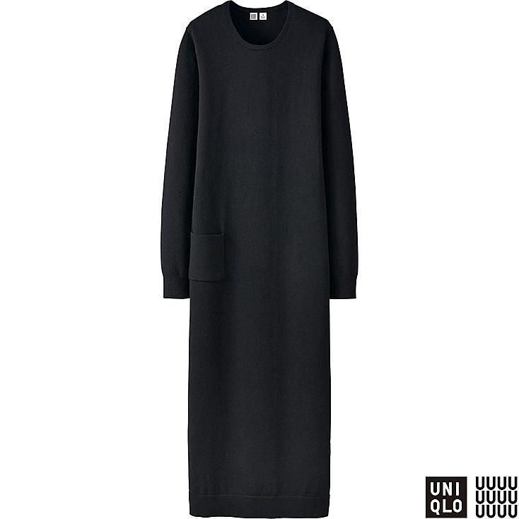 Women's U Extra Fine Merino Blend U-neck Long Dress - Size XS in Black by UNIQLO | UNIQLO (US)