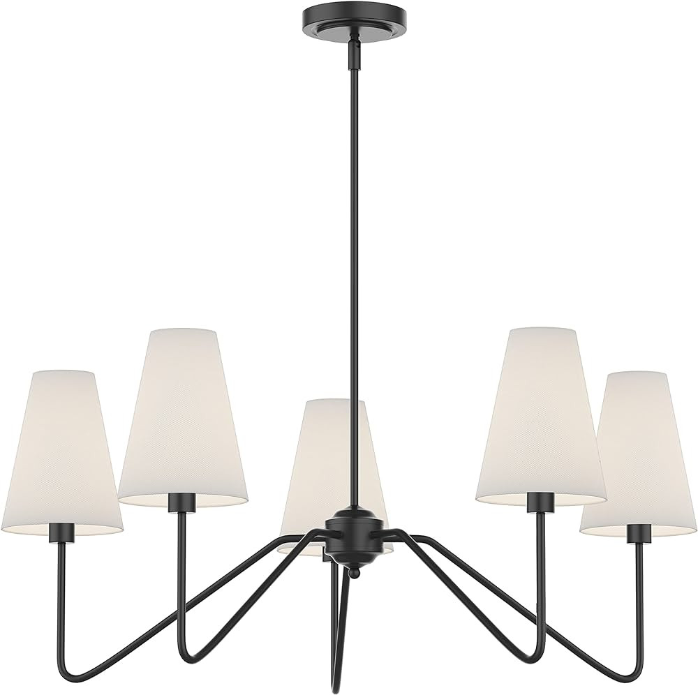 Electro bp;30" Dia 5-Arm Classic Chandeliers Matt Black with White Linen Shades,200W | Amazon (US)