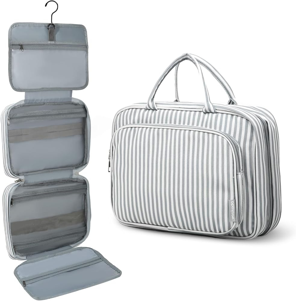 WOOMADA Toiletry Bag with Hanging Hook, Canvas Travel Toiletry Bag, Large Travel Makeup Bag, Cosm... | Amazon (US)