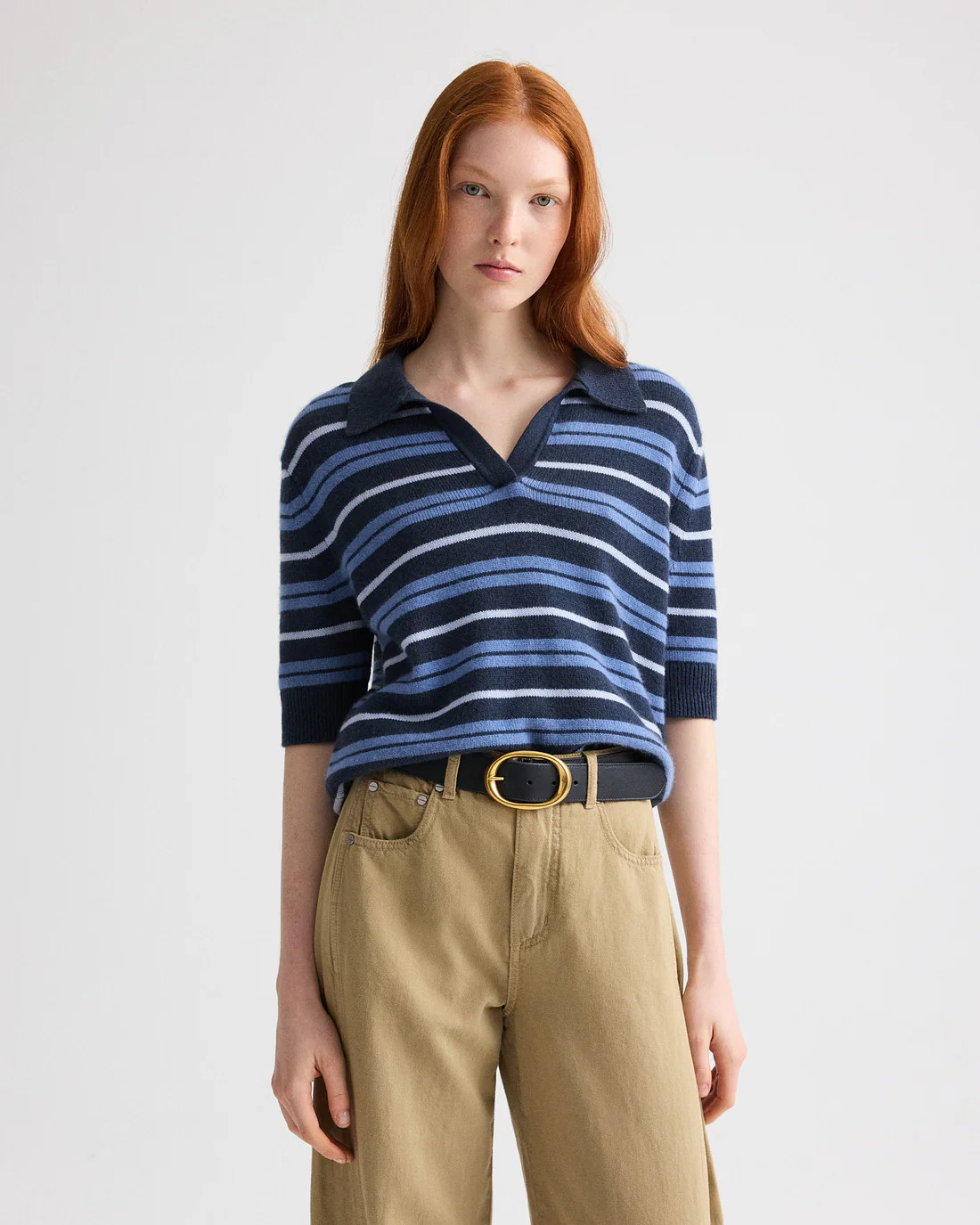 Slightly Oversized Polo W/ Multi Stripe in Cashmere | TWP