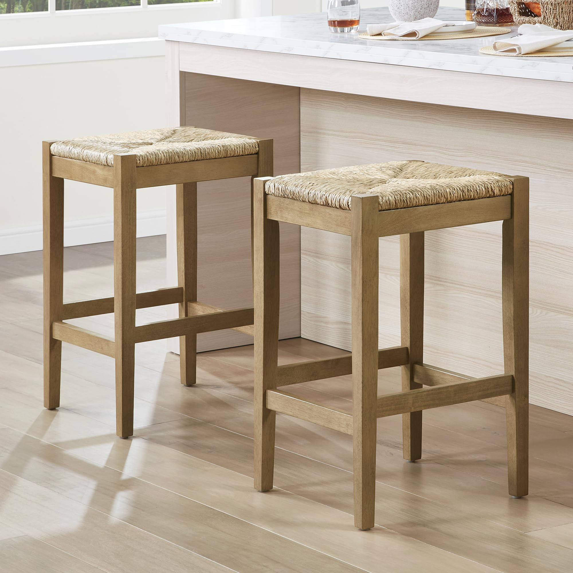 DUHOME 26-Inch Backless Seagrass Counter Stools Set of 2,Handwoven with Natural Fibers&Solid Natu... | Amazon (US)