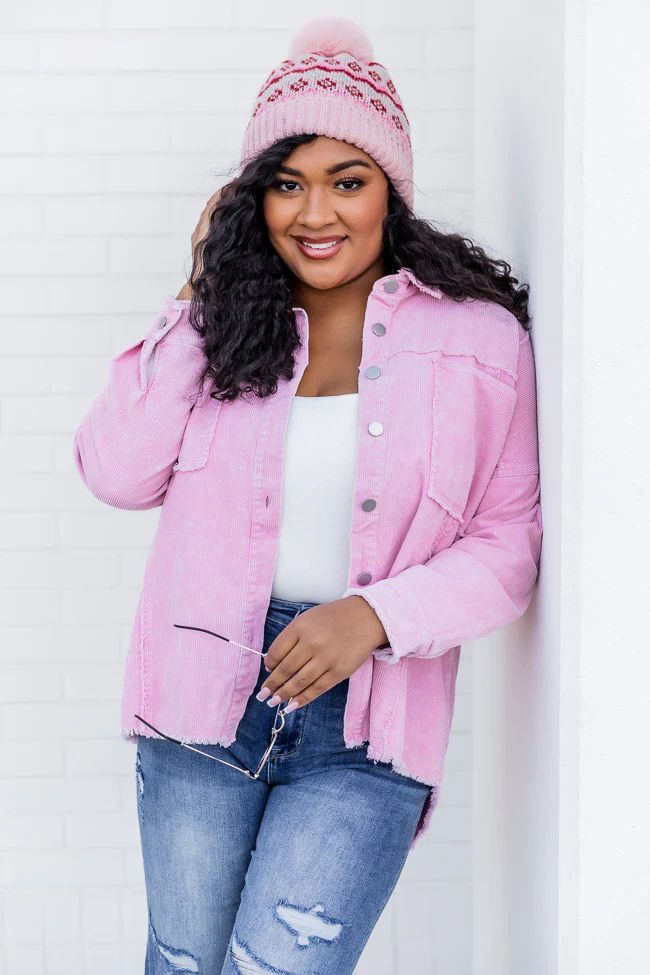 Keep Me Grounded Pink Frayed Edge Cord Shacket | Pink Lily