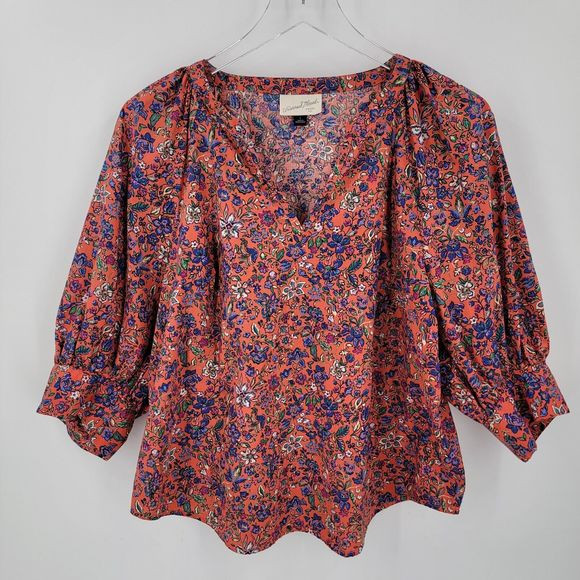 Universal Thread Blouse Womens Large Orange Coral Floral Peasant Top Boxy Fit | Poshmark