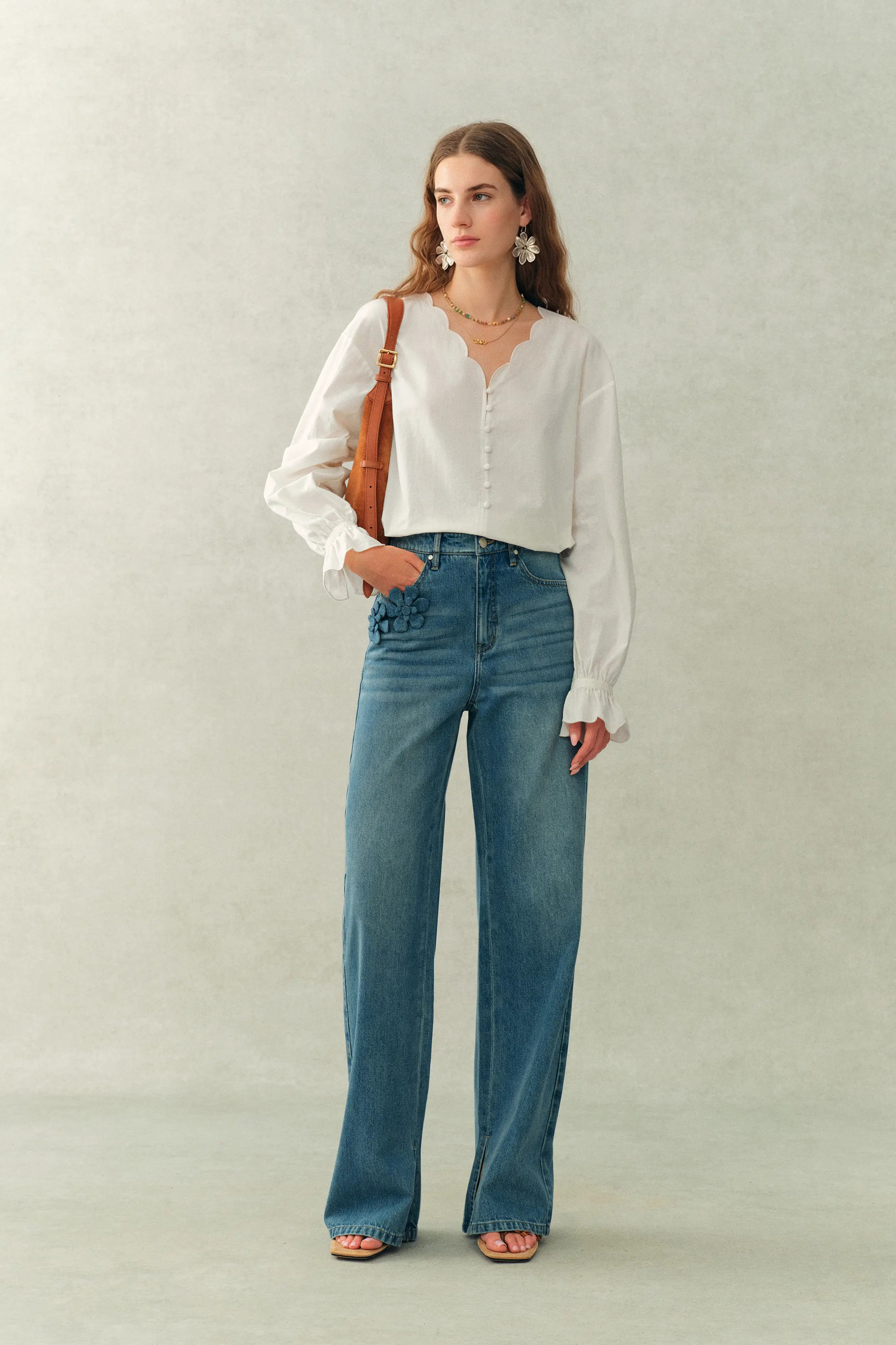 Janus Lace-Trim V-Neck Shirt In Crinkle Cotton | Fabrique