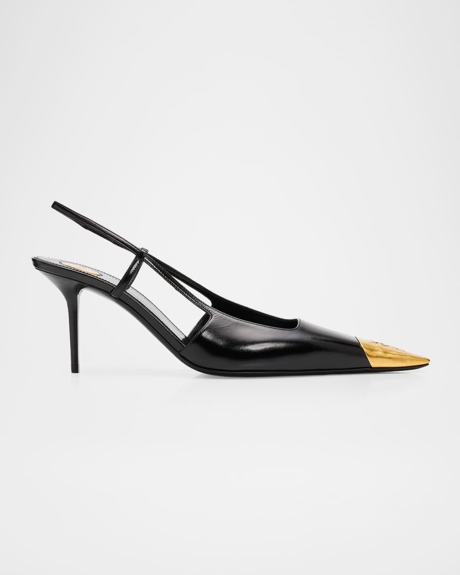 Saint Laurent 75mm Jeanne Leather Slingback Pumps | Neiman Marcus