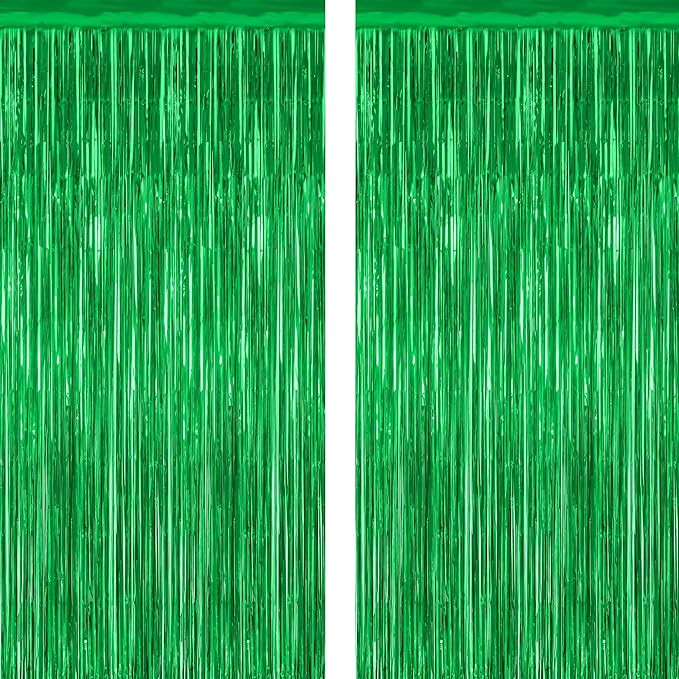 2 Pack Tinsel Backdrop, 3.28 FT x 7.05 FT Green Party Decorations, Metallic Football Backdrop Cur... | Amazon (US)