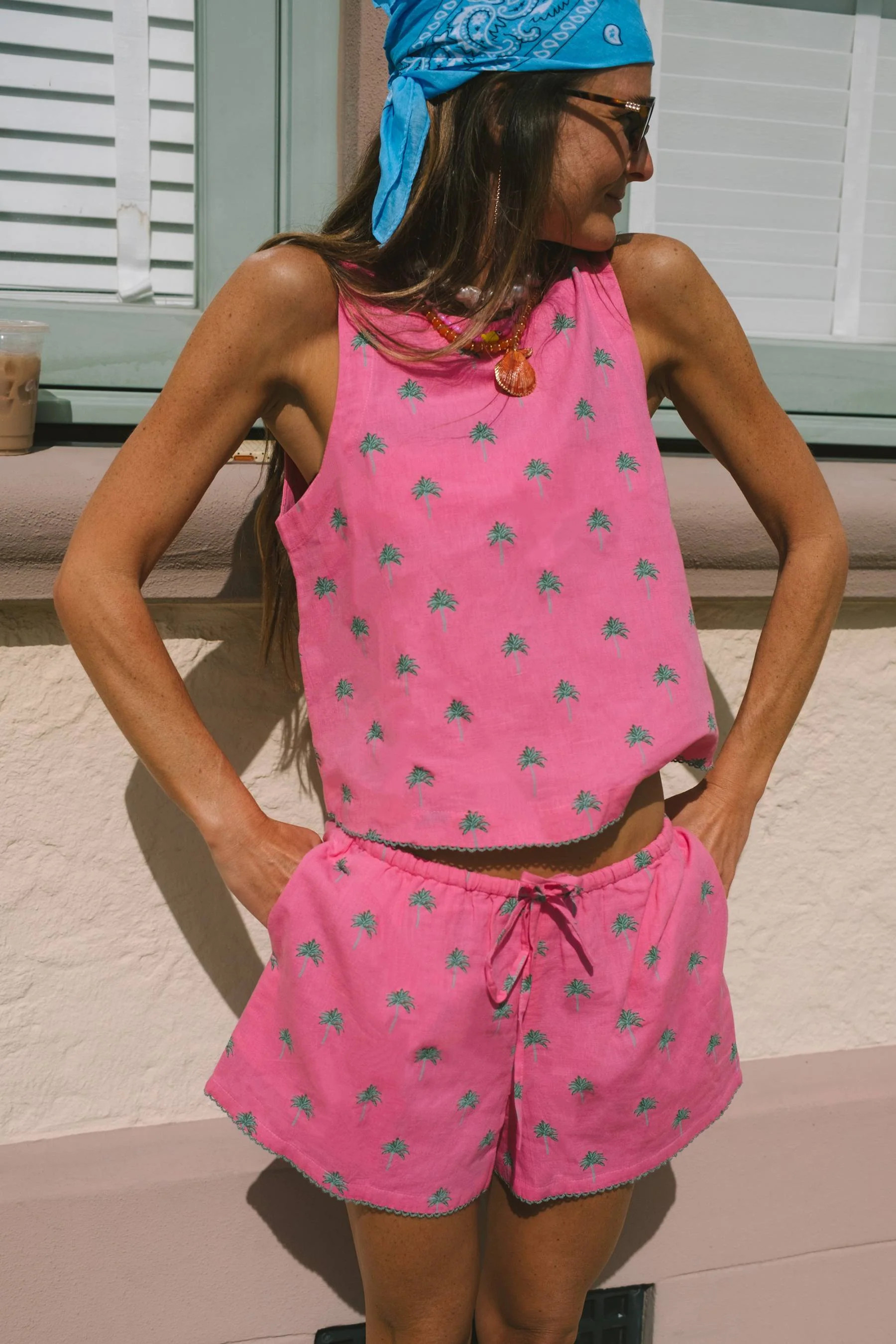 Dollie Sleeveless Top | Flamingo Fronds Cotton Linen Tank | Beach Riot | Beach Riot