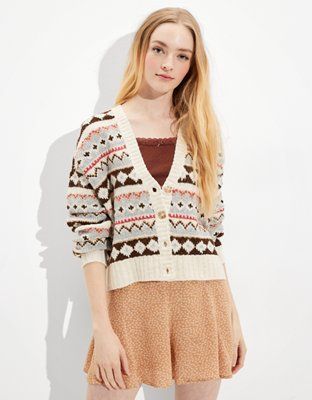 AE Soft & Cozy Fairisle Button-Up Cardigan | American Eagle Outfitters (US & CA)