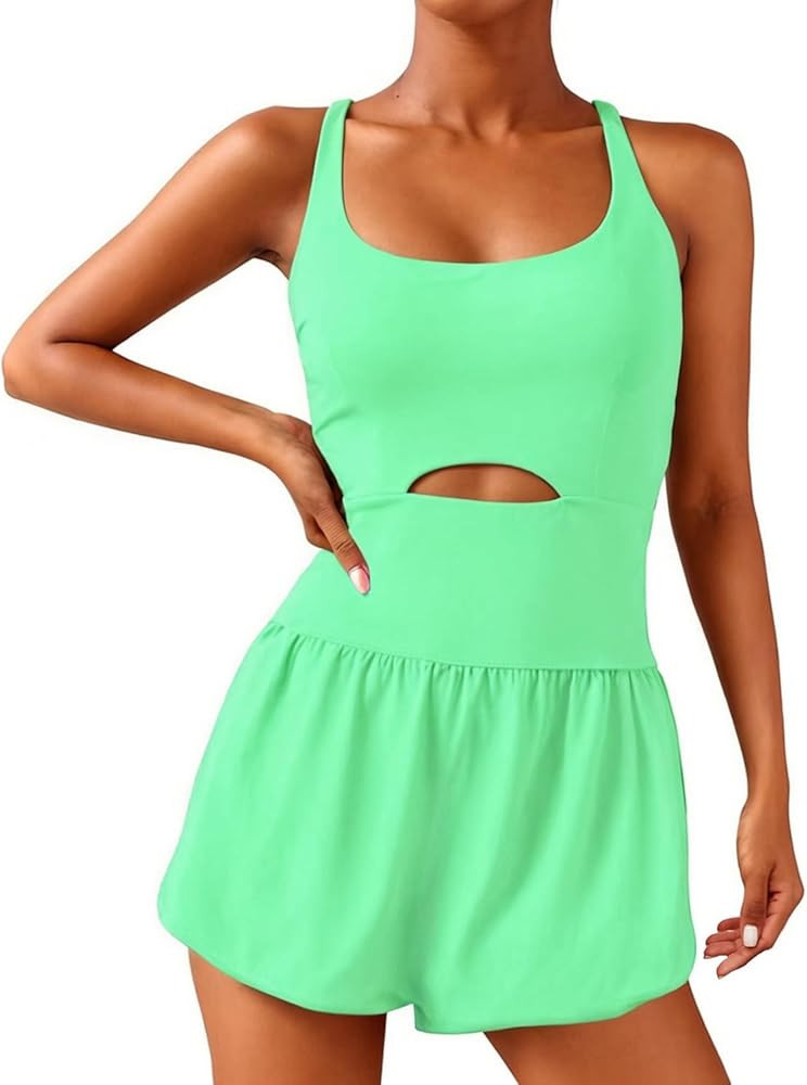 Wenlia Women Workout Romper Onesie with Padded Bras Sleeveless One Piece Outfits Shorts Atheletic... | Amazon (US)