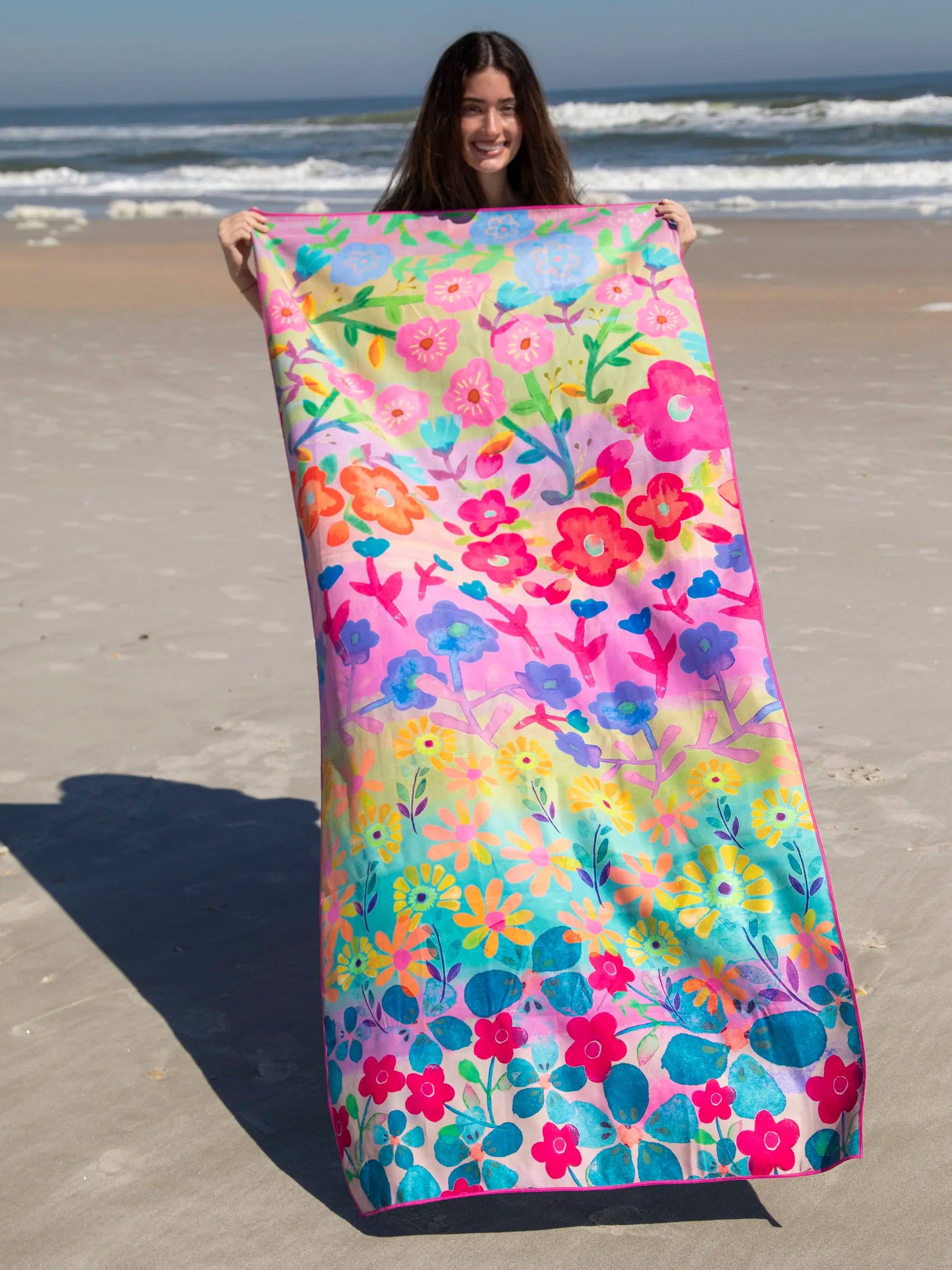 Double-Sided Microfiber Beach Towel - Teal Follow The Sun | Natural Life