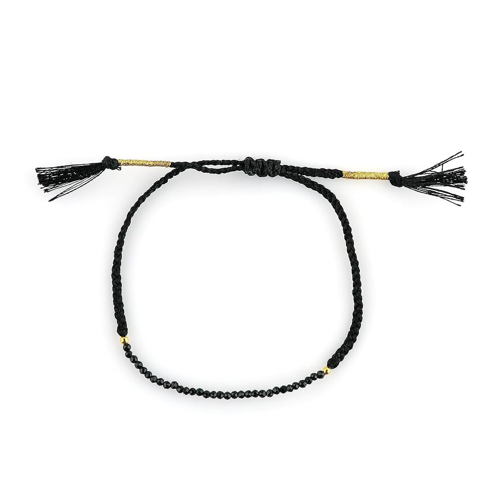 Natural Black Spinel Beads Braided Bracelet, Energy Healing Crystals, Birthday, Gift for Her, Thr... | Amazon (US)