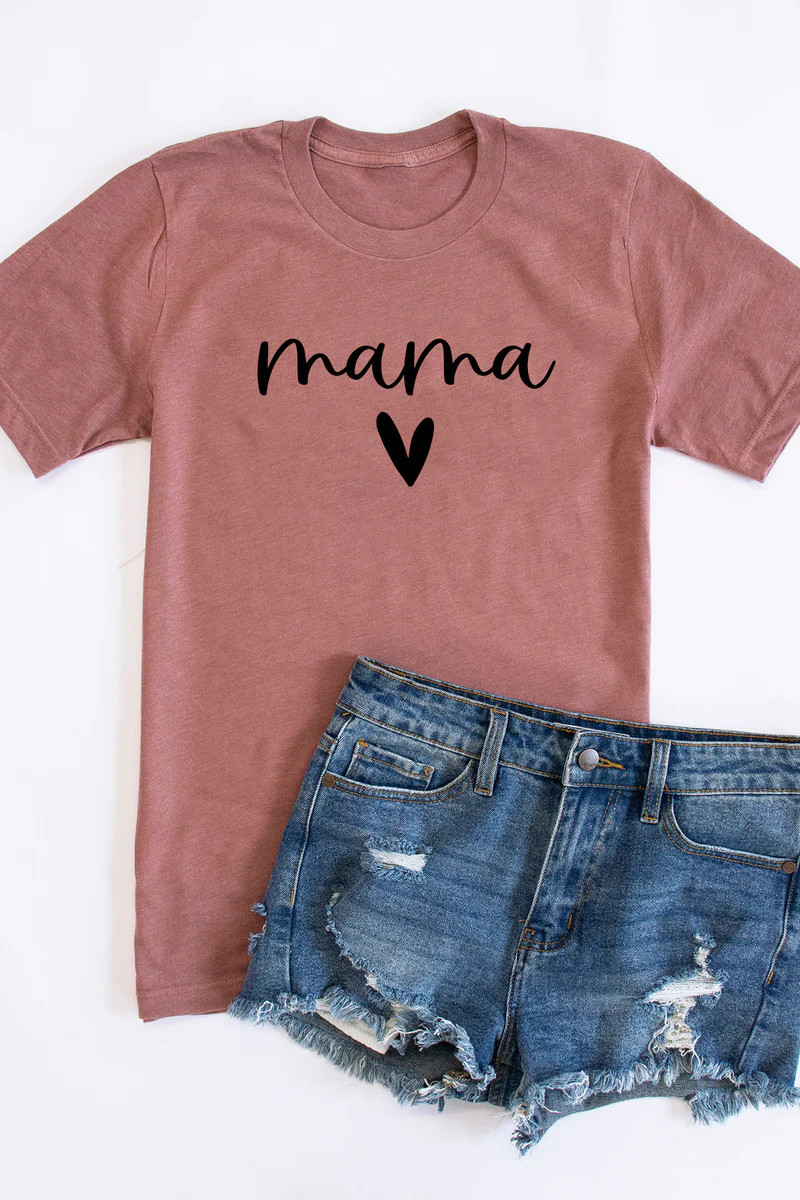 Mama Script Black With Heart Graphic Tee Mauve | The Pink Lily Boutique