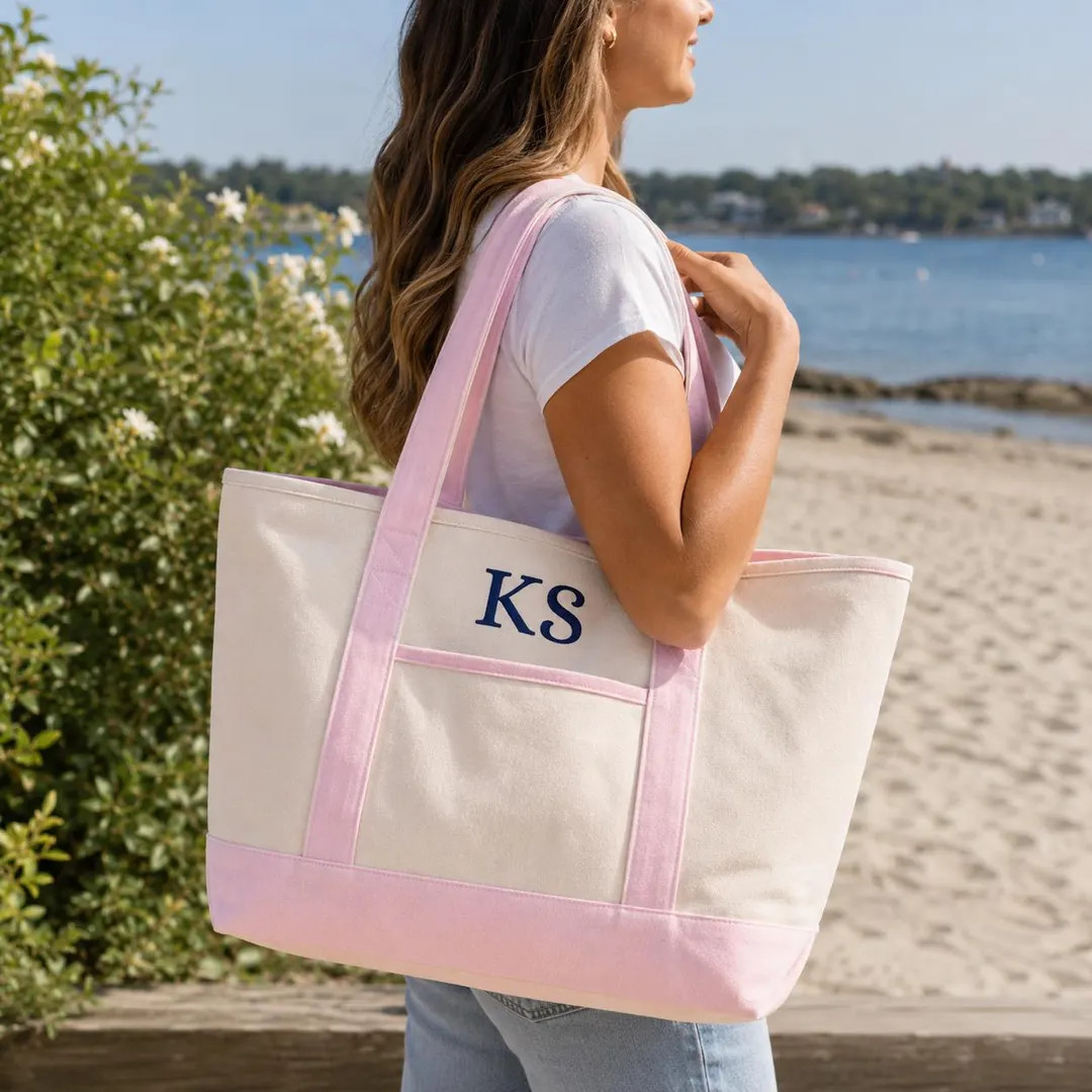 Personalized Beach Tote Bag, Monogram Canvas Tote, Large Pool Bag, Custom Lake Tote, Bridesmaid G... | Etsy (Global)