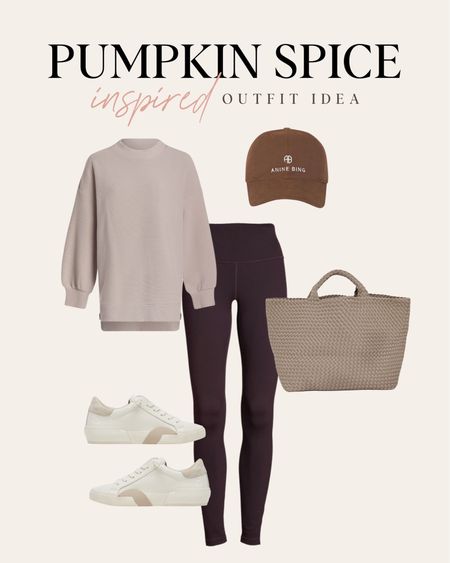 Casual fall outfit idea inspired by PSL. I love this oversized Varley sweatshirt and Anine Bing hat. 

#LTKSeasonal #LTKover40 #LTKstyletip