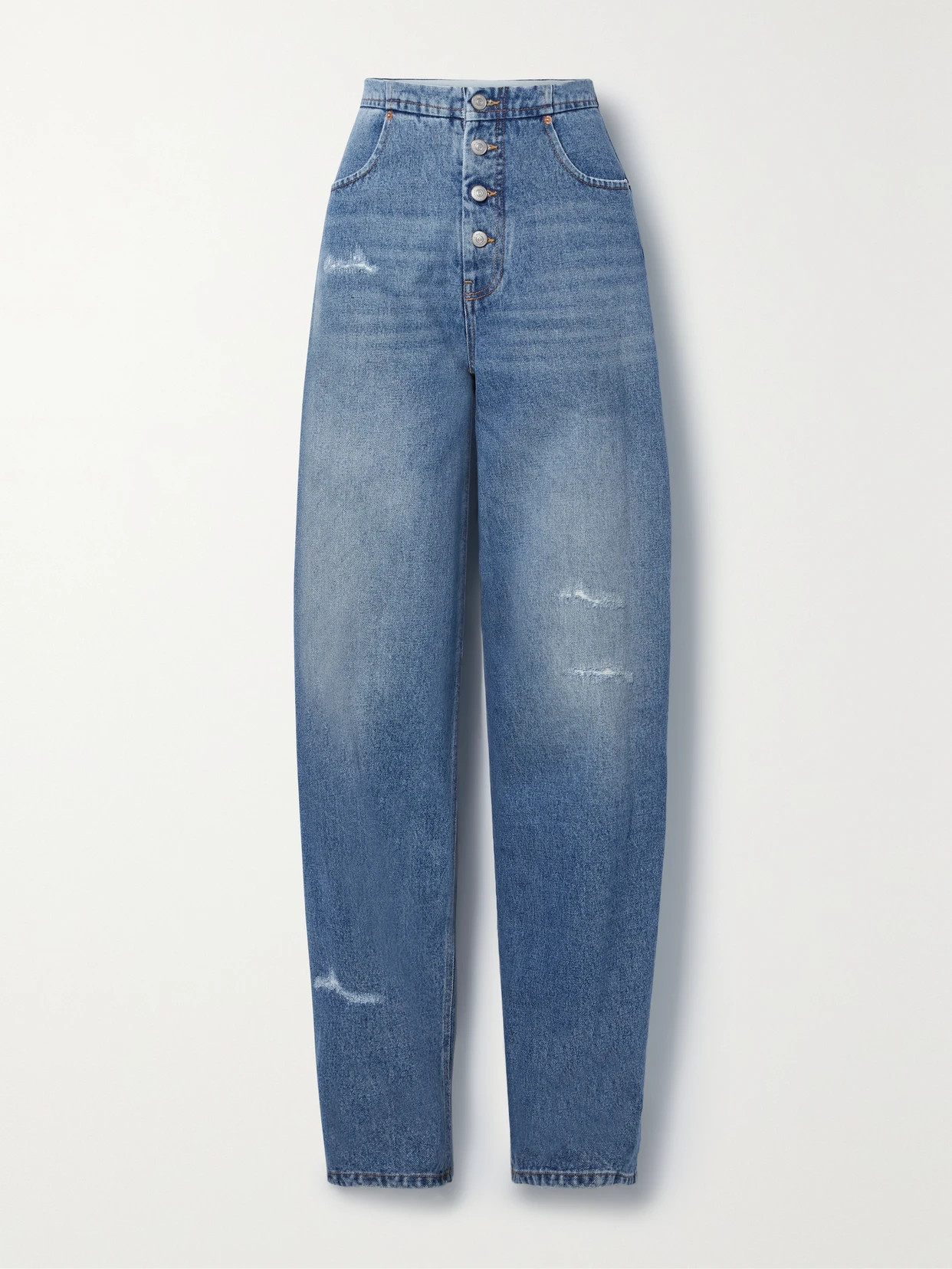 MM6 Maison Margiela - Distressed High-rise Tapered Jeans - Blue | NET-A-PORTER (US)