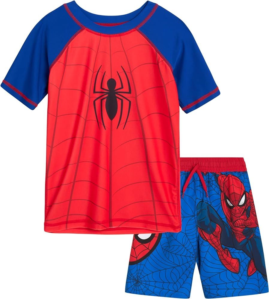 Marvel Avengers Boys’ Rash Guard Set – Spider-Man and Captain America – Kids’ UPF 50+ Swi... | Amazon (US)