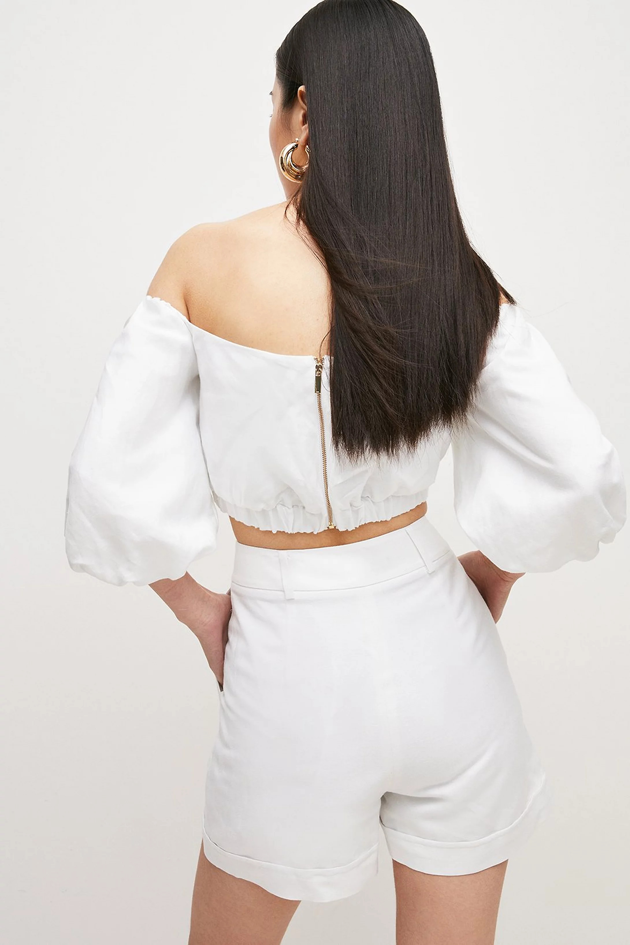 Tailored Linen Blend High Waist Shorts | Karen Millen UK & IE