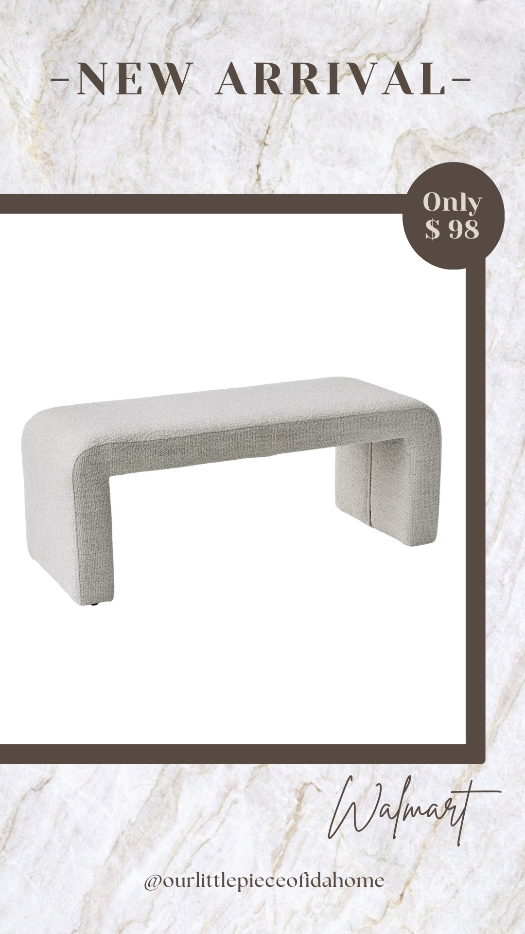 I found this upholstered bench and loved the soft shape and textured fabric for the price.

I chose it for the clean lines and versatile size. It works well at the end of a bed, in an entryway, or tucked under a window for extra seating.

Linked here if you’re looking for an affordable piece that still feels warm and elevated.
@Walmart 

 #LTKU #LTKHome #LTKSaleAlert