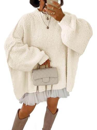 Saodimallsu Womens Oversized Sweaters Batwing Long Sleeve Fuzzy Knit Mock Neck Fall Trendy Pullover Top Apricot | Amazon (US)