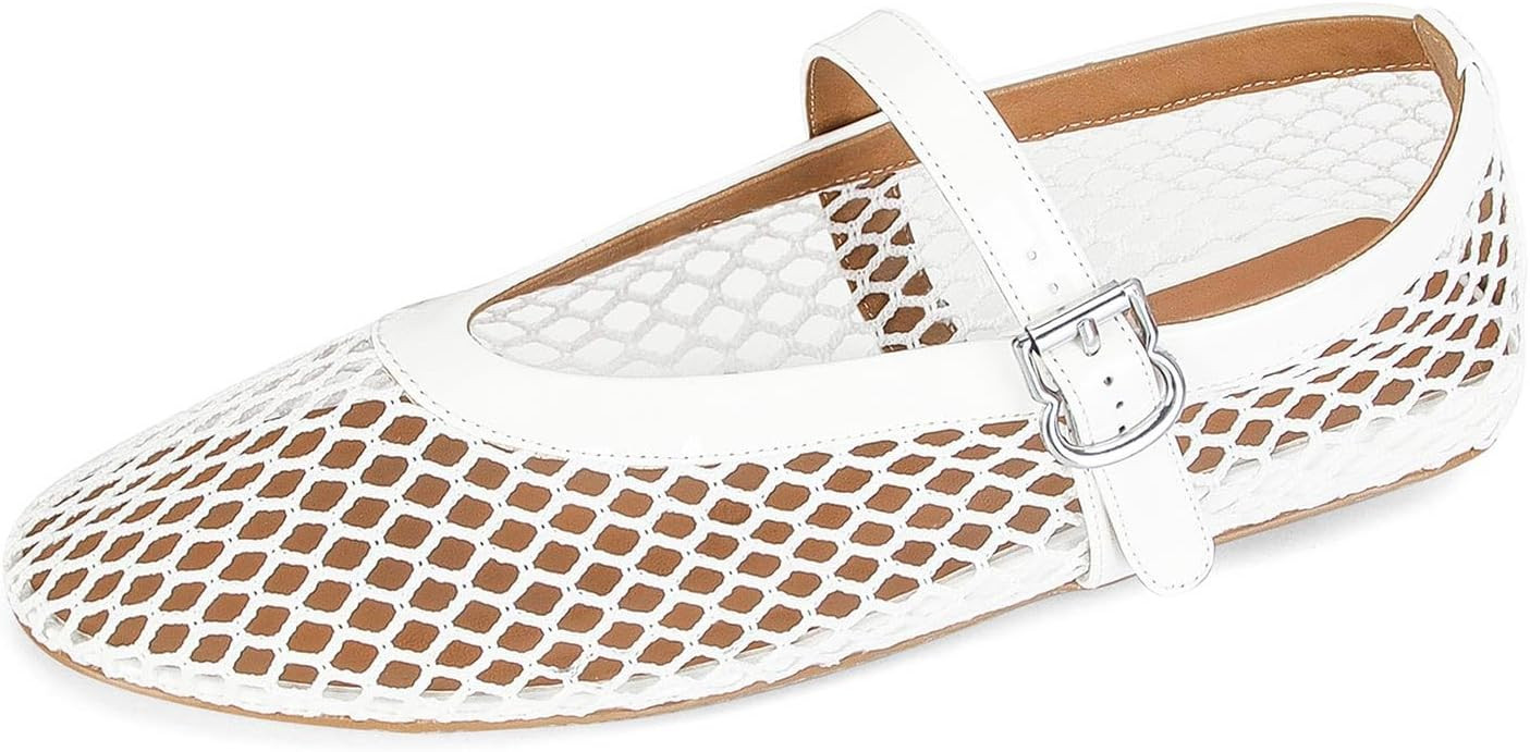 MICIFA Women's Mesh Ballet Flats Fishnet Ballerina Flats Buckle Strap Mary Jane Flats Causal Dail... | Amazon (US)