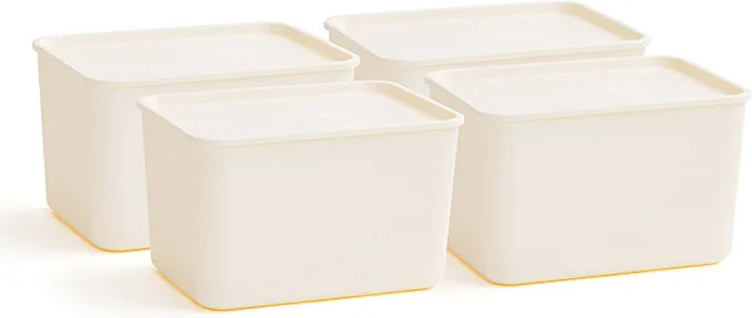 IRIS USA Plastic Modular Basket Bin & Lid, Large, 4-Pack, Stackable Lidded Storage Organizer Bins... | Amazon (US)