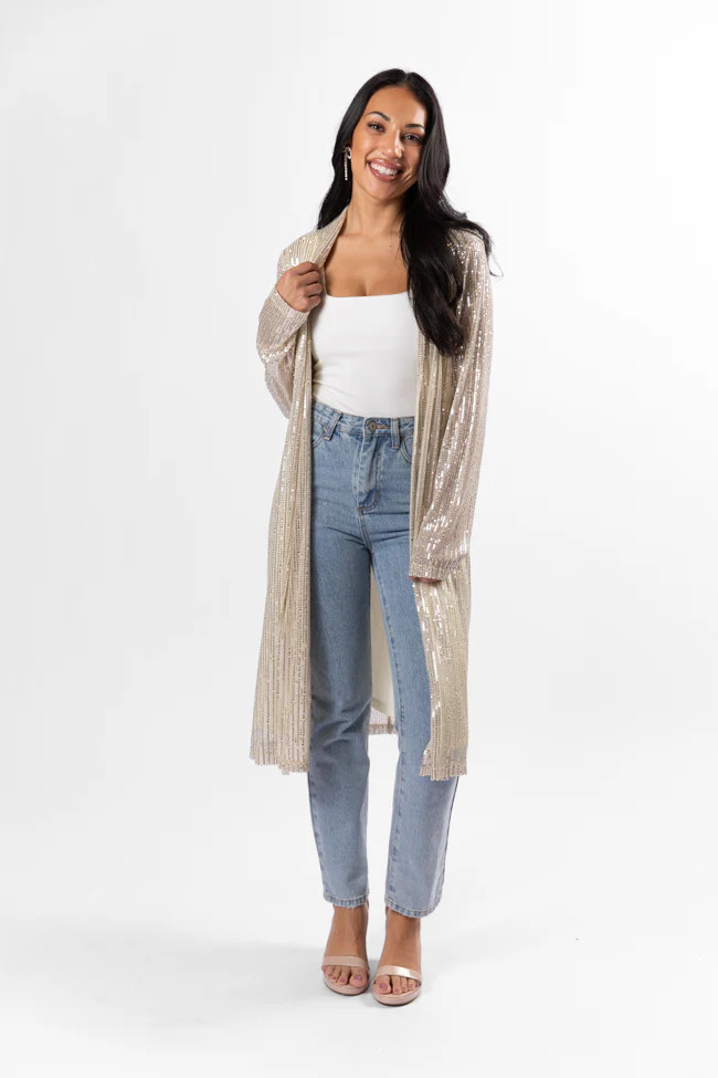 Memorable Feeling Gold Sequin Kimono | Pink Lily