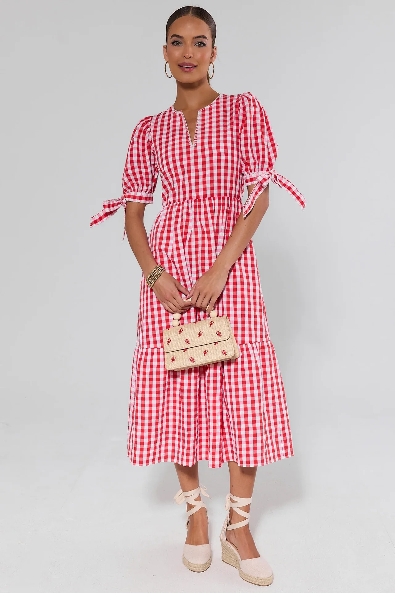 Hazel Red Gingham Midi Dress | Avara