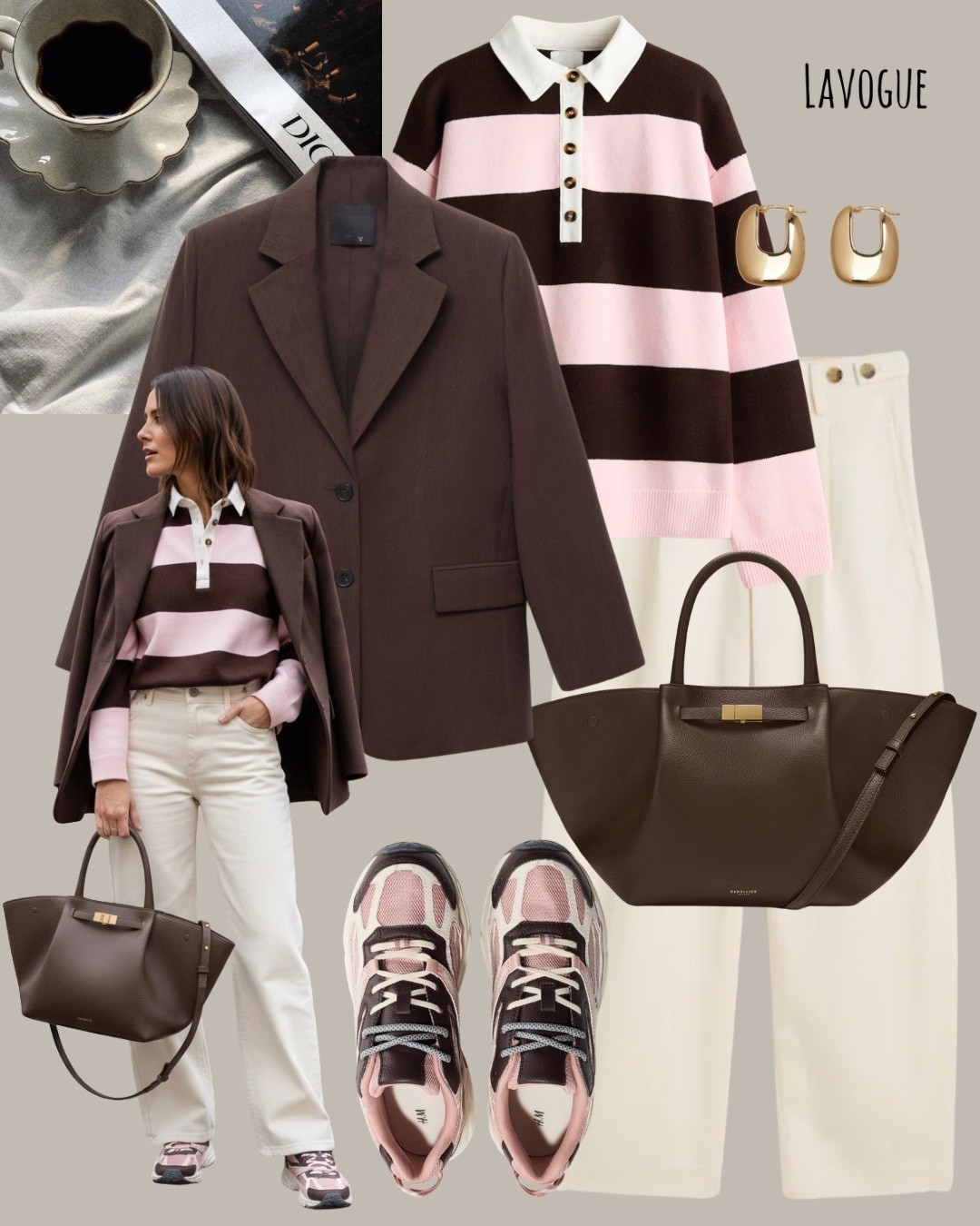 Layered a structured brown blazer over a pink and brown striped polo for the perfect mix of tailored and sporty. The ivory pants keep the look light and elevated, while the brown DeMellier bag adds a luxe, timeless touch. Finished with pink and brown sneakers to tie the tones together effortlessly.
Chic, fresh, and easy to wear. ✨

Shop Below 👇🏼 

#LTKWorkwear #LTKSeasonal #LTKootd