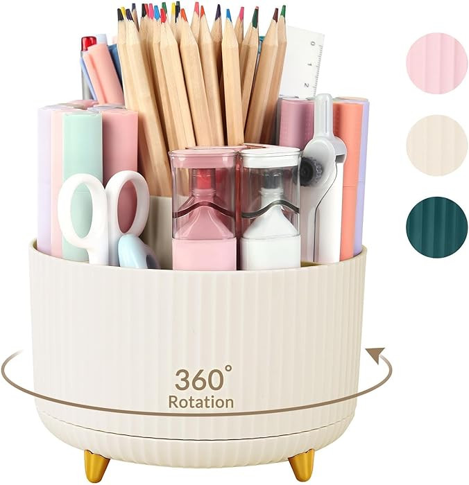 SKYDUE 360 Rotating Plastic Desk Pen Organizer with 5 Slots, Dual-Purpose Art Supply Pencil Cup f... | Amazon (US)