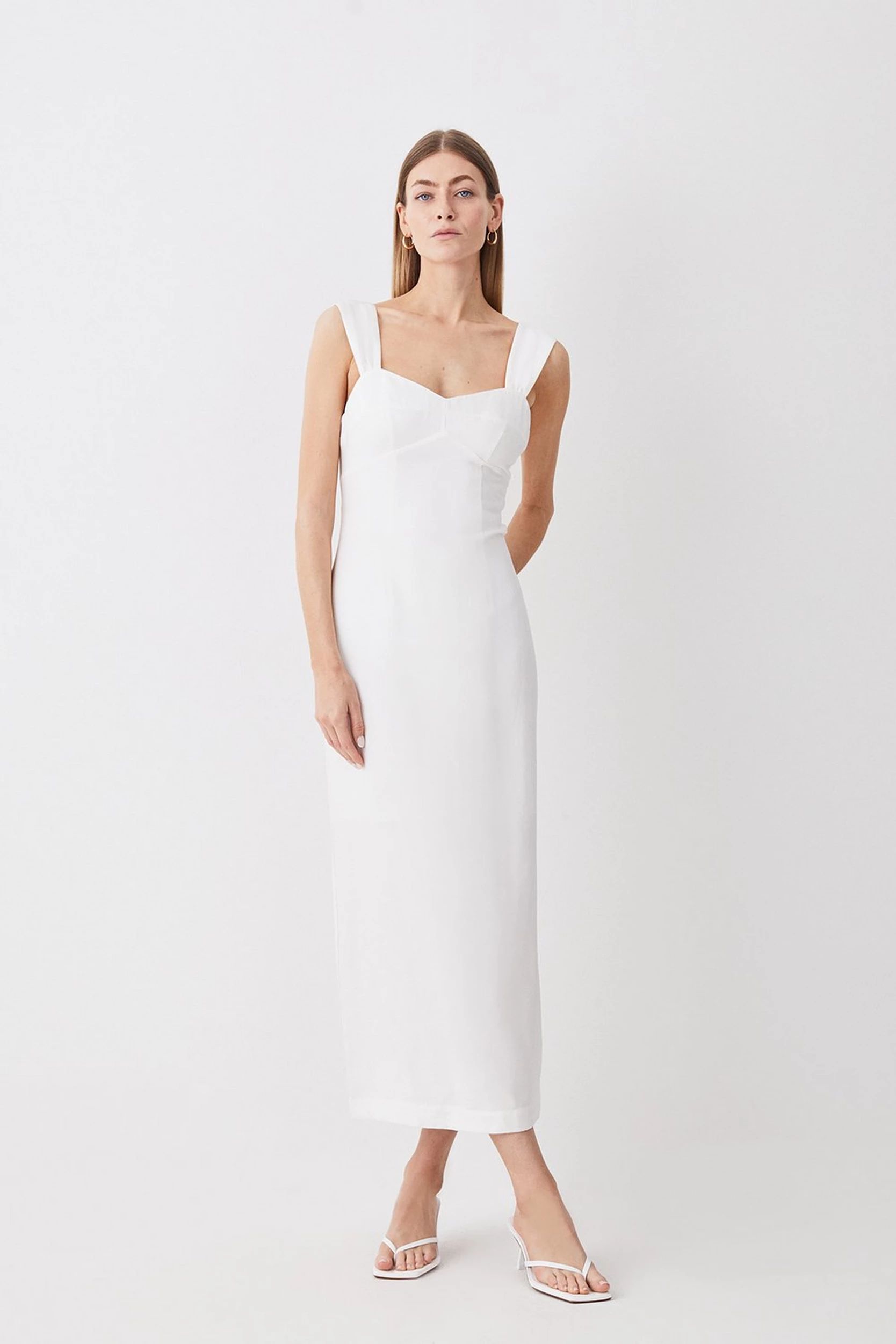 Linen Viscose Woven Midi Dress | Karen Millen UK + IE + DE + NL