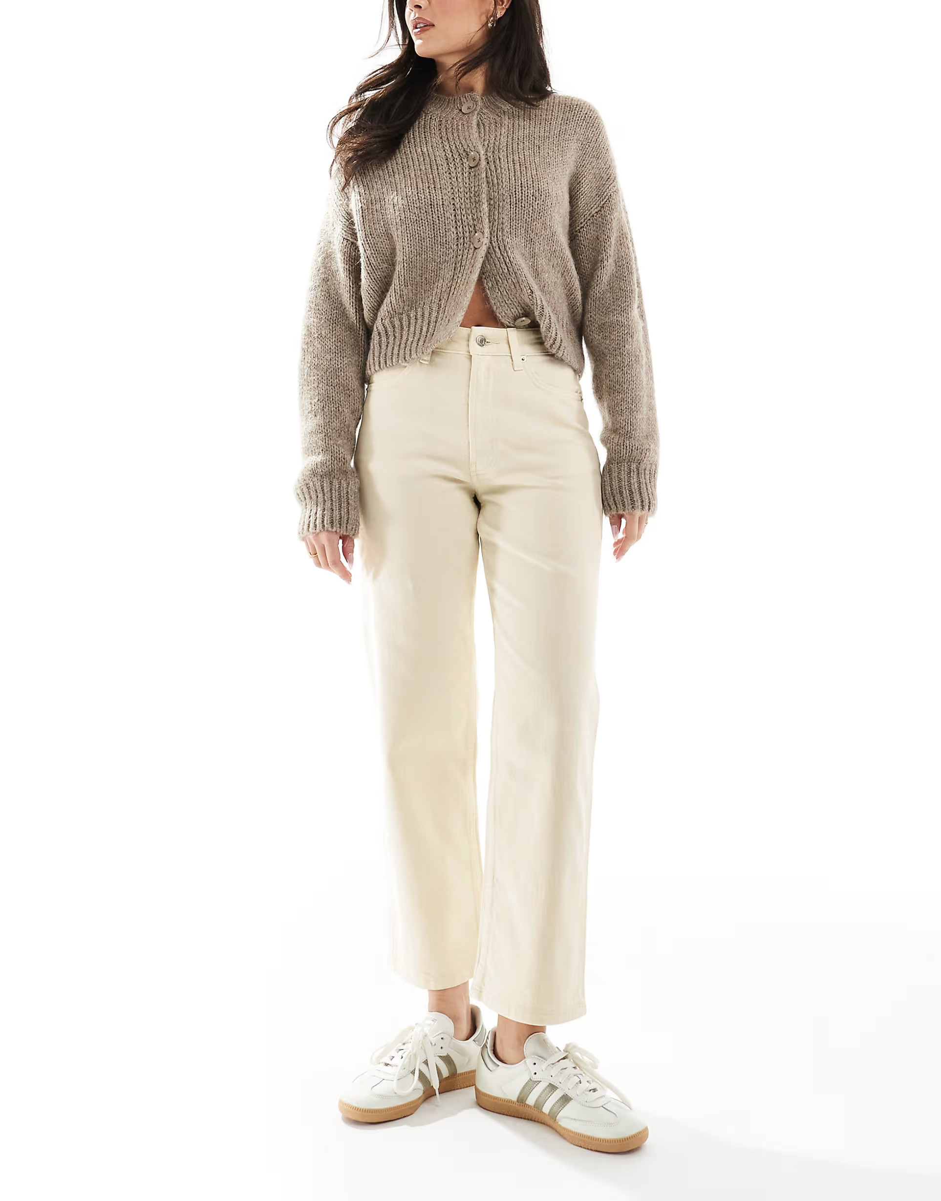 ASOS DESIGN comfort stretch straight leg jeans in neutral | ASOS (Global)