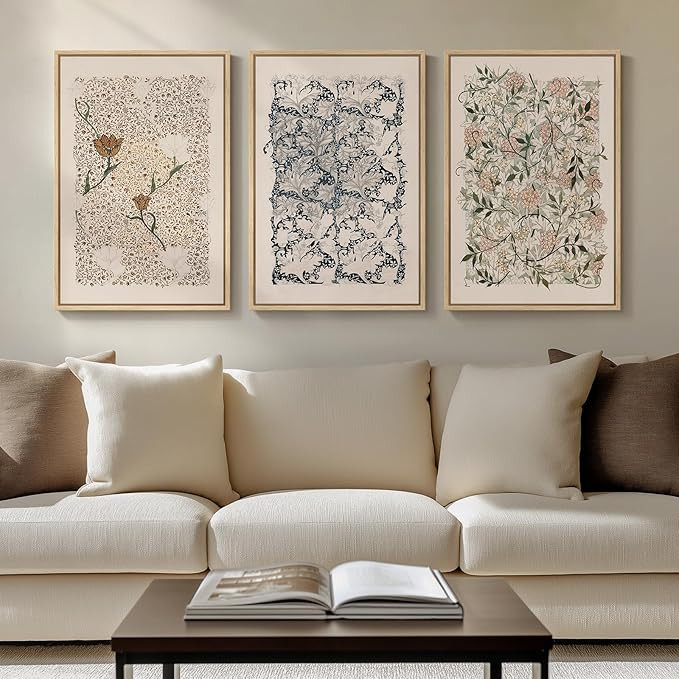 Framed William Morris Canvas Wall Art for Living Room, Set of 3 Large Neutral Floral Botanical Pr... | Amazon (US)