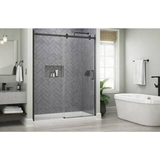 Delta Commix 60 in. W x 76 in. H Sliding Frameless Shower Door in Matte Black with 5/16 in. (8 mm... | The Home Depot