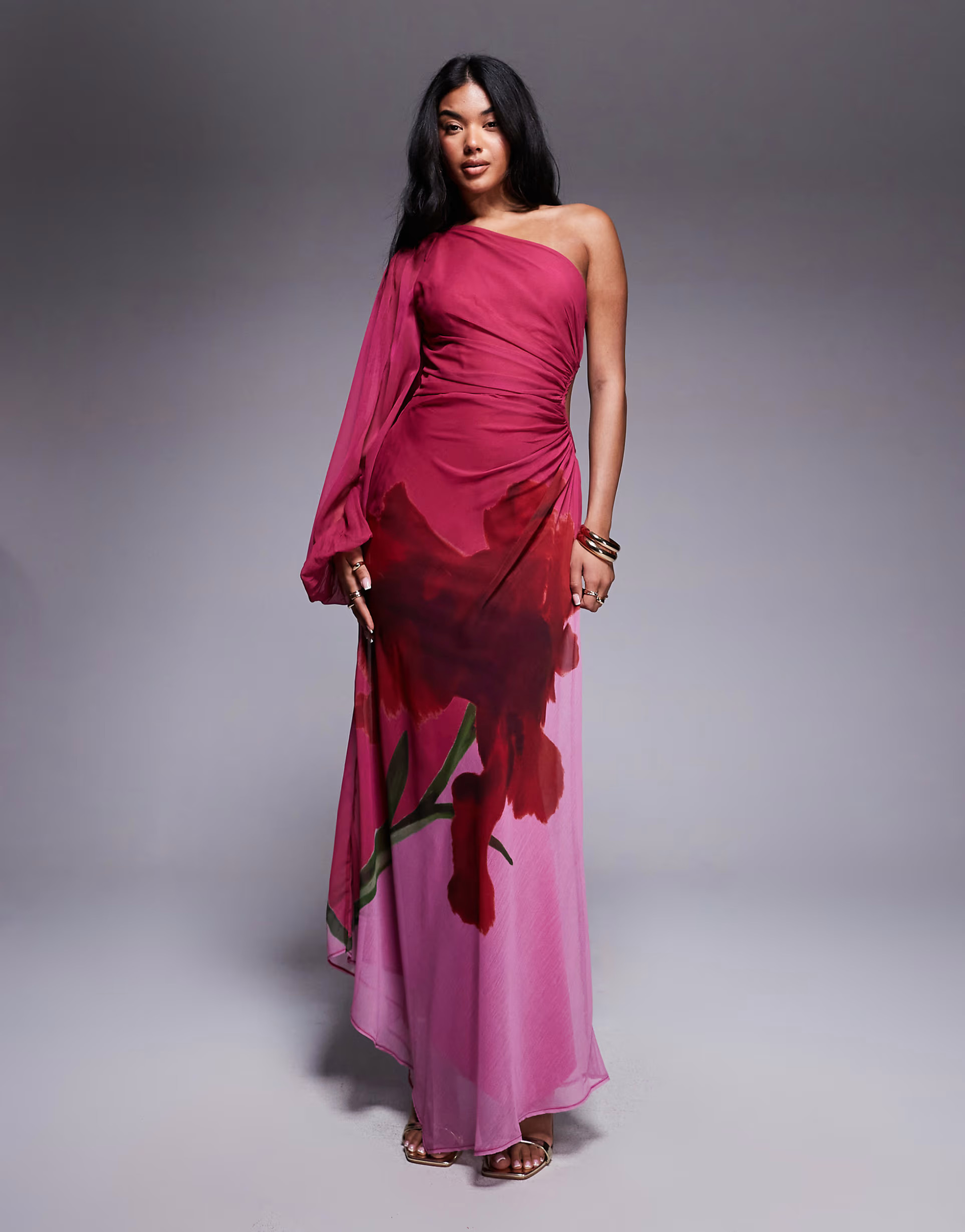 ASOS DESIGN one shoulder cut out maxi in placement print | ASOS | ASOS (Global)