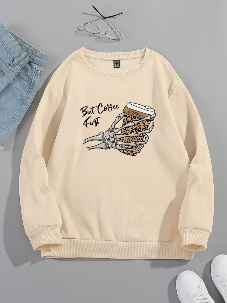 Skeleton And Slogan Graphic Sweatshirt | SHEIN