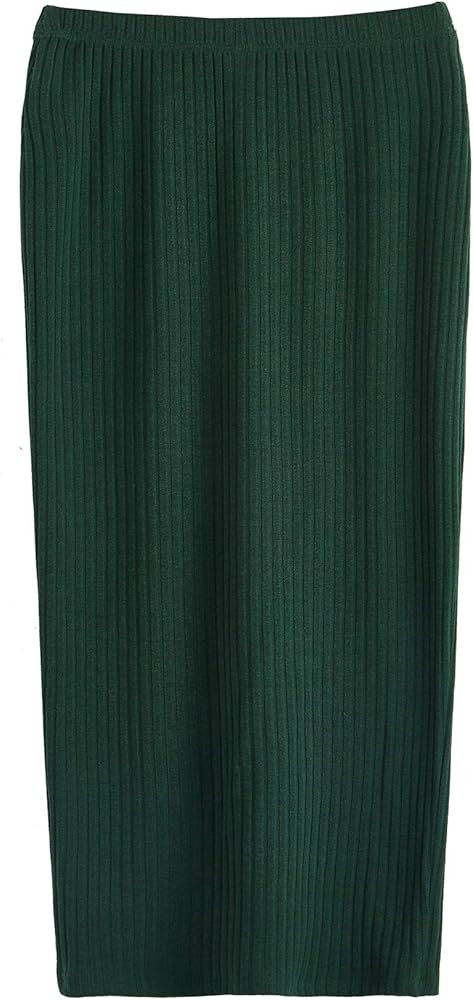 SheIn Women's Basic Plain Stretchy Ribbed Knit Split Full Length Skirt | Amazon (US)