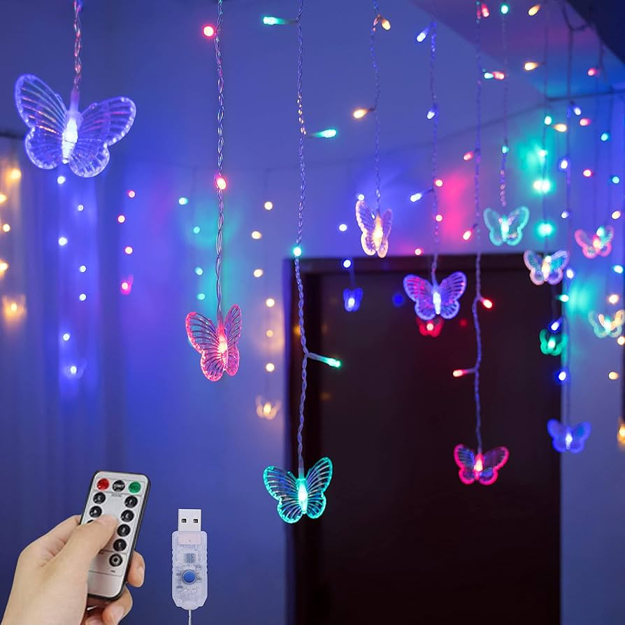 YOLIGHT Butterfly Curtain Lights 13ft 96 LED Fairy Lights 8 Modes String Lights with Remote, Butt... | Amazon (US)