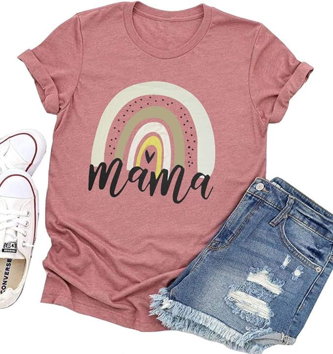 Mama Shirt for Women Funny Mama Graphic Tees Shirt Mothers Day Letters Print T Shirt Tops | Amazon (US)