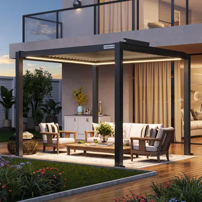 Flexpatio D POWER+ Motorized Pergola Outdoor Louvered Pergola, Aluminum Pergola For Patio | Wayfair North America