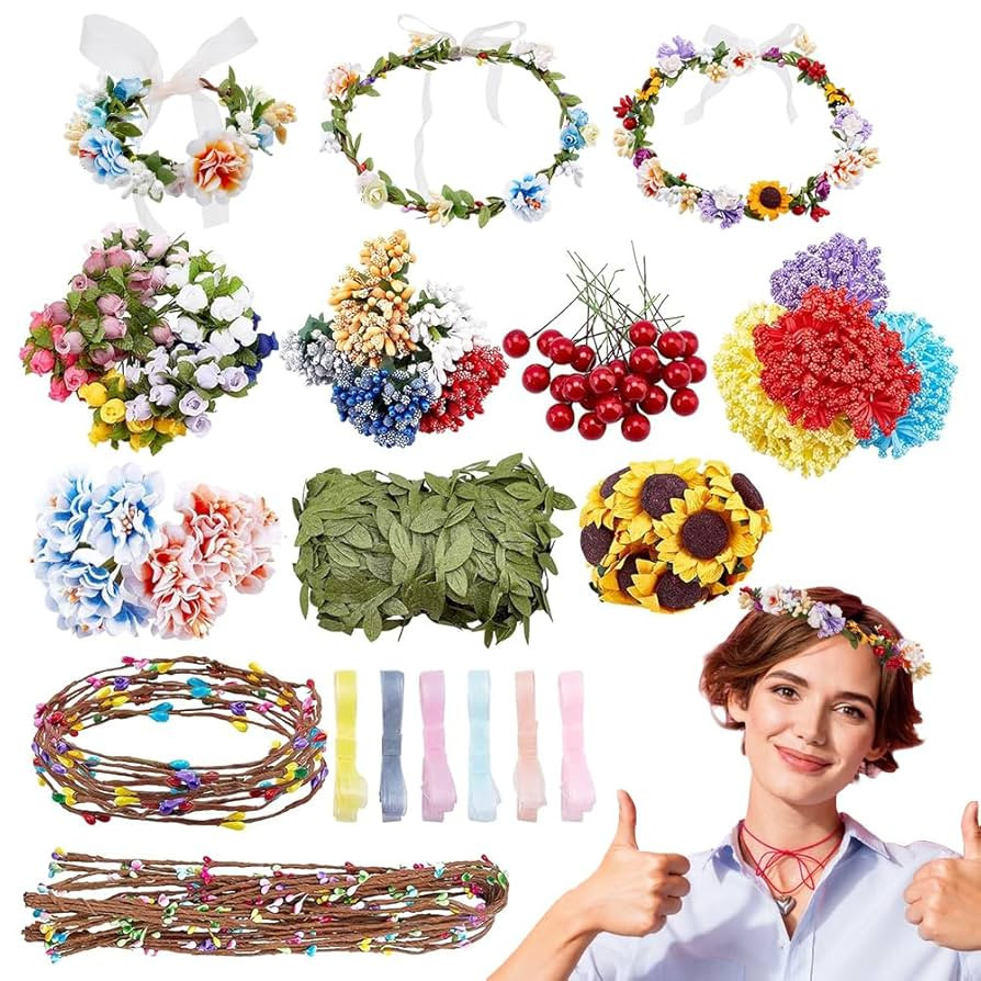 INFUNLY 261pcs/Set DIY Flower Crowns Making Kit Handmade Floral Crown Garland Kit Make Your Own F... | Amazon (US)