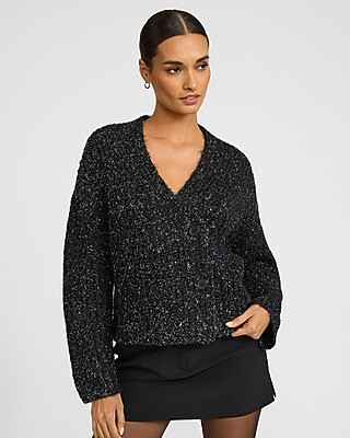 Metallic Brushed Double Breasted Cardigan | Express
