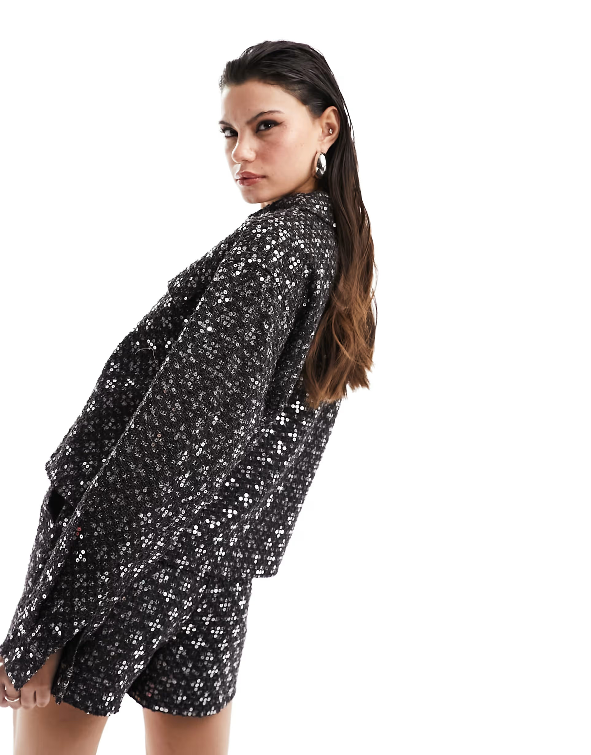 Vila tailored boucle sequin jacket co-ord in washed black | ASOS (Global)