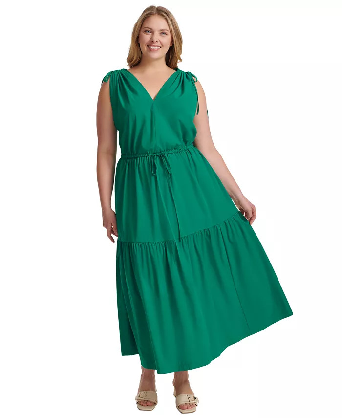 Plus Size V-Neck Sleeveless Tiered Midi Dress | Macy's