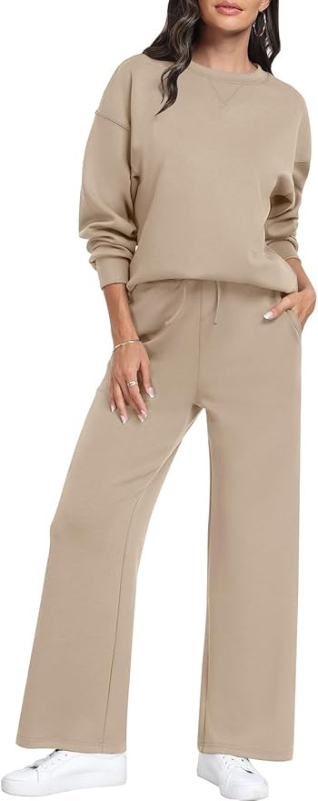 Caracilia Women's 2 Piece Outfits Lounge Sweatsuit Sets Fall Oversized Sweatshirts Wide Leg Sweat... | Amazon (US)